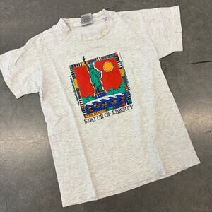 Vintage Y2k 90's Statue Of Liberty New York City Grey Graphic Tee Youth 10/12